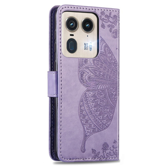 Etui z klapką do Motorola Edge 50 Ultra, Butterfly, fioletowe