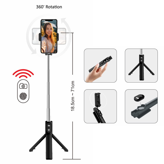 Blavec Coco P-02 – selfie stick z pilotem i funkcją statywu - czarny