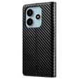 LC.IMEEKE Etui Portfelowe z Teksturą Włókna Węglowego do Xiaomi Redmi Note 14 4G - Czarne
