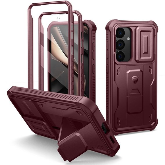 Etui pancerne do Samsung Galaxy S25, Dexnor Full Body (Two Frames), czerwone