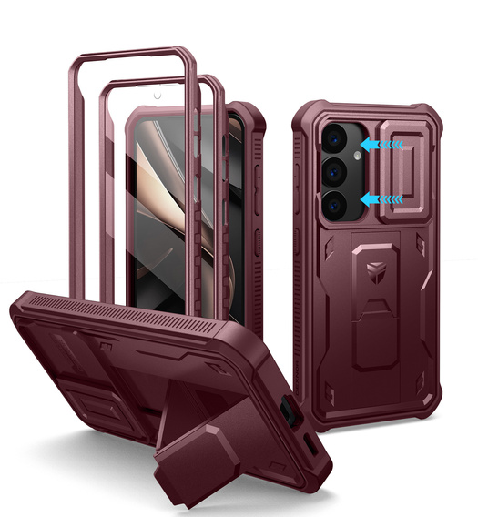 Etui pancerne do Samsung Galaxy S25, Dexnor Full Body (Two Frames), czerwone