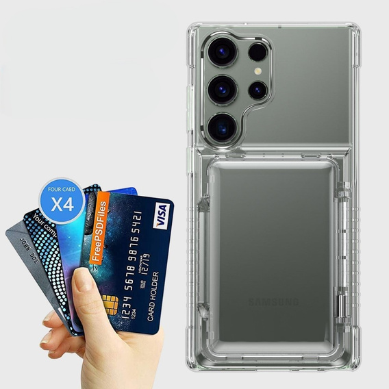 Przezroczyste etui do Samsung Galaxy S25 Ultra – PC + TPU, z kieszonką na kartę i funkcją podstawki