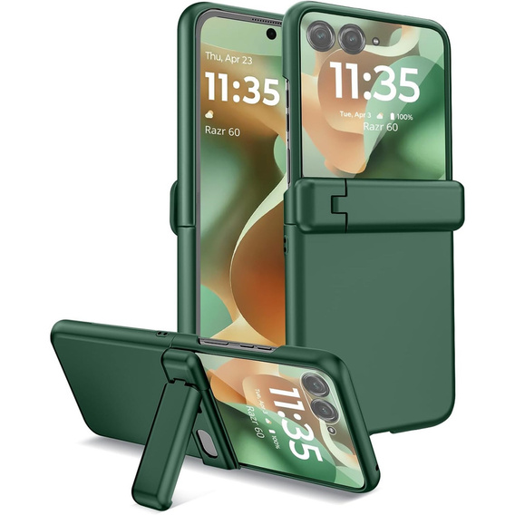 Etui do Motorola Razr 60 Ultra, PC Case, ze szkłem i podstawką, zielone