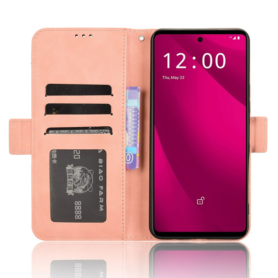 Etui z klapką do T Phone 2 Pro 5G, Card Slot, różowe