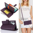 Etui z klapką do Samsung Galaxy S24 Ultra, Wallet Zipper Pocket RFID, z paskiem na ramię, fioletowe