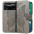 Etui z klapką do Xiaomi Poco X4 Pro 5G, Butterfly, szare