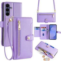Etui z klapką do Samsung Galaxy S25 FE, Wallet Zipper Pocket, fioletowe