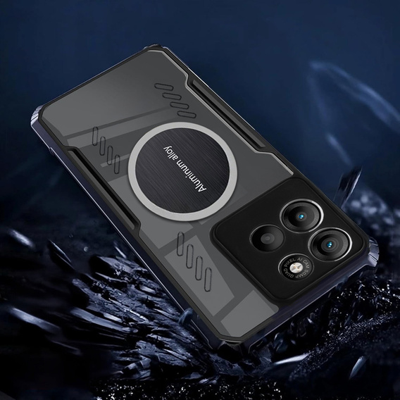 Etui do Motorola Moto G15 / Motorola Moto G15 Power, z blaszką magnetyczne, przezroczyste / czarne