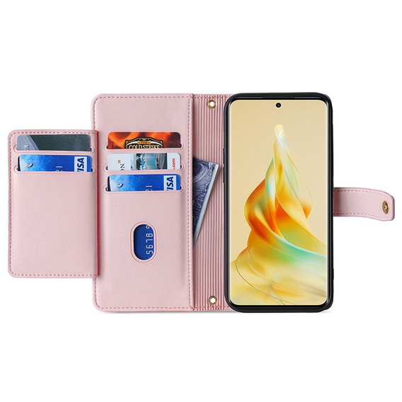 Etui z klapką do Oppo A78 4G, Wallet Zipper Pocket, różowe