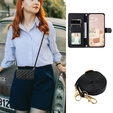 Etui z klapką do Samsung Galaxy S25 FE, Rhombus Crossbody Leather, czarne