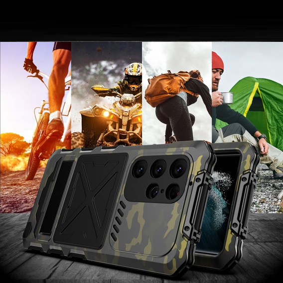 Etui pancerne do Samsung Galaxy S24 Ultra, Military Kickstand, zielone camouflage