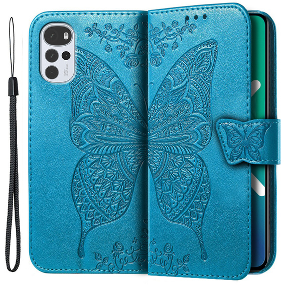 Etui z klapką do Motorola Moto G22, Butterfly, niebieskie