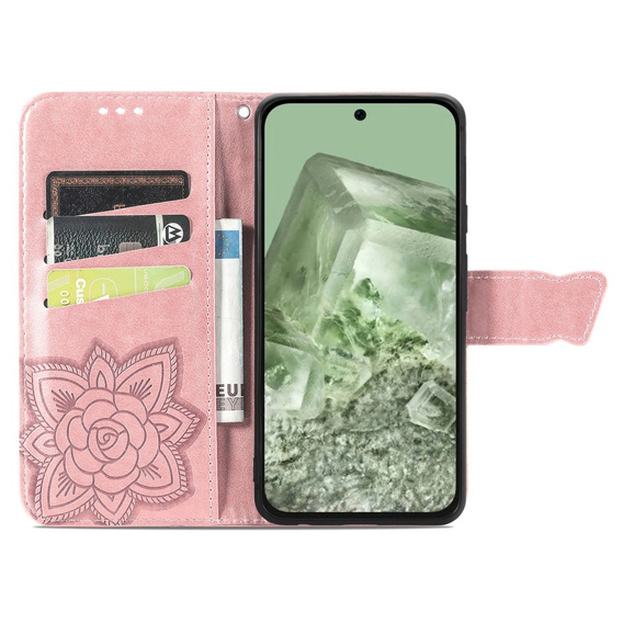 Etui z klapką do Google Pixel 8A, Butterfly, różowe rose gold