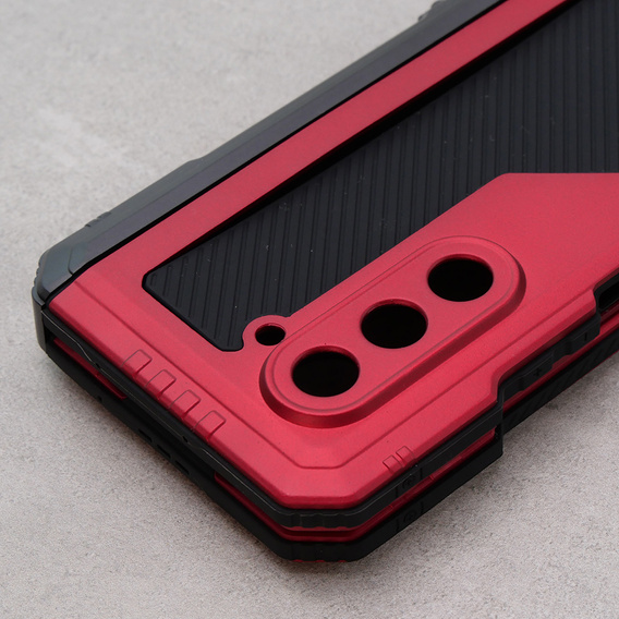 Etui pancerne do Samsung Galaxy Z Fold 5 5G, aluminiowe, z podstawką i miejscem na rysik, czerwone