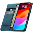 Etui do iPhone 17 Pro Max, ERBORD Vintage portfel z klapką, niebieskie