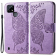Zestaw Etui z klapką do Realme C21Y / C25Y, Motyl, Fioletowe + szkło