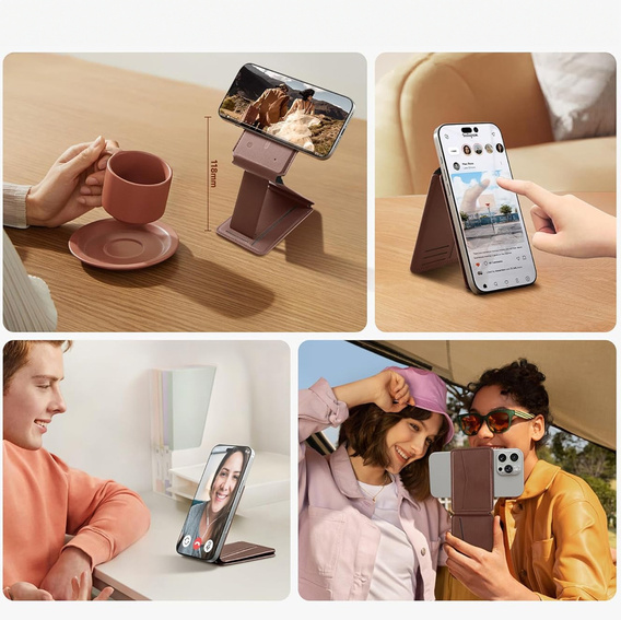 Magnetyczny portfel SURITCH z lokalizatorem Find My, NFC i podstawką – brązowy