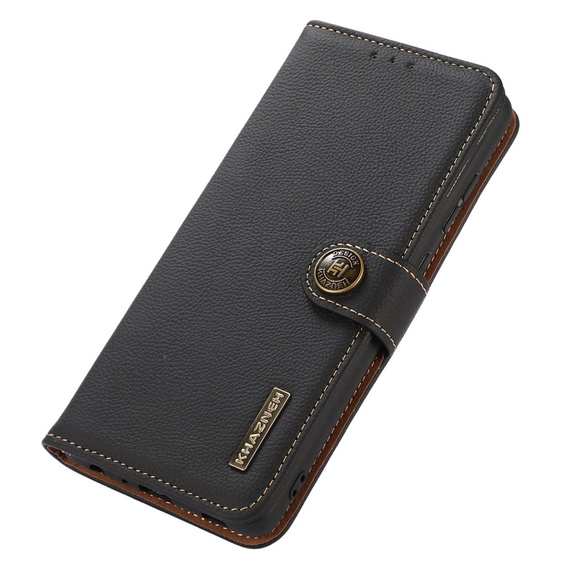 Skórzane Etui KHAZNEH RFID do Xiaomi Poco F6 Pro, Litchi Texture, czarne