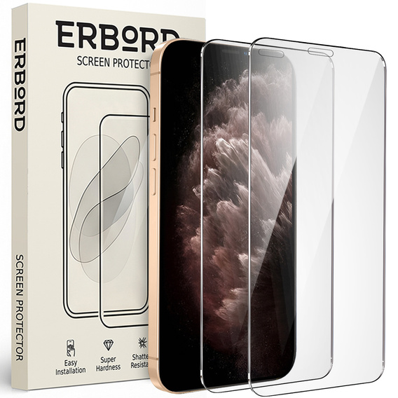 2x Szkło Hartowane do iPhone 11 Pro, ERBORD 9H Hard Glass, szybka