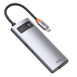 Baseus Metal Gleam Series 6-in-1 Multifunctional Type-C HUB (Type-C → HDMI*1 + USB 3.0*3 + PD*1 + RJ45*1) – szary
