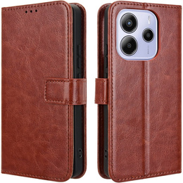 Etui z klapką do Xiaomi Redmi Note 14 4G, Crazy Horse Wallet, brązowe