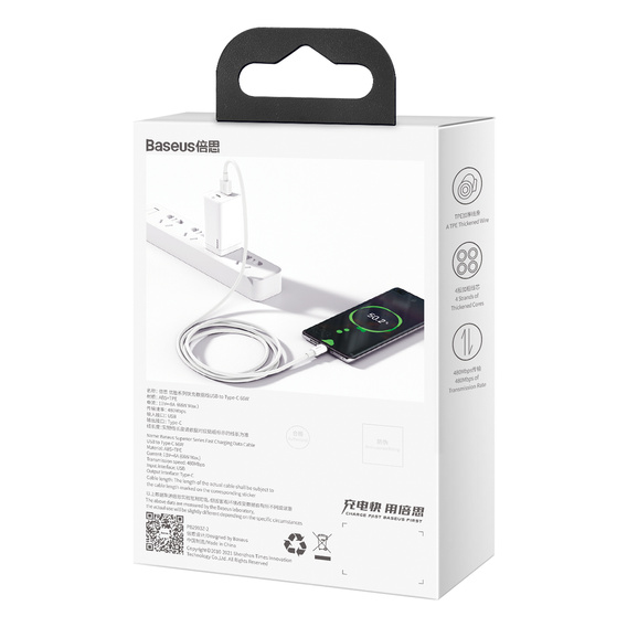 Baseus kabel Superior 1 m USB-A na USB-C 66 W - Biały