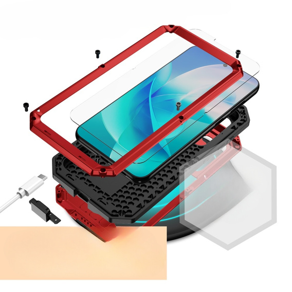 Etui pancerne do Samsung Galaxy S23, R-JUST CamShield Slide, czerwone / czarne