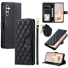 Etui z klapką do Samsung Galaxy S25 FE, Rhombus Crossbody Leather, czarne