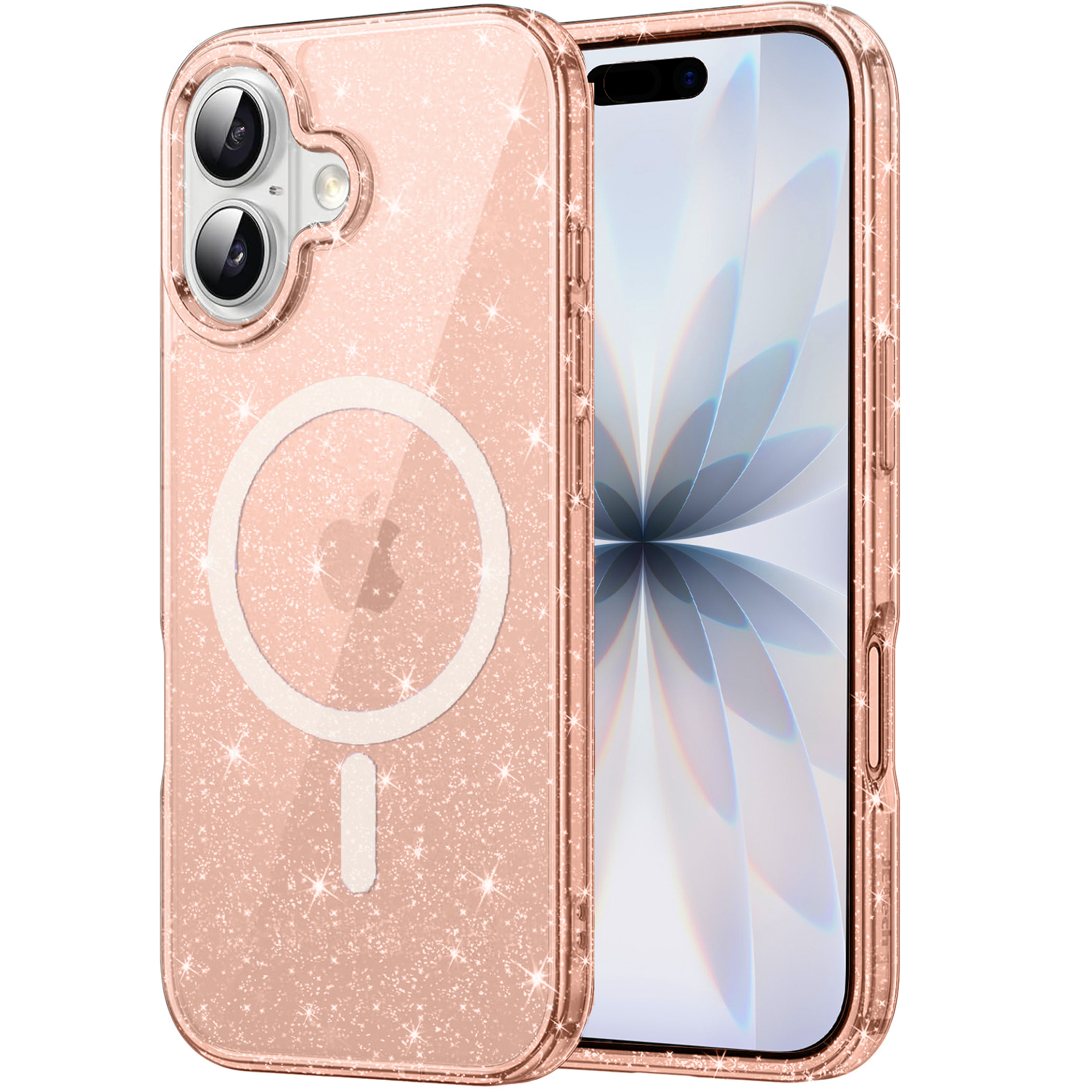Etui do iPhone 17, do MagSafe, brokatowe, półprzezroczyste złote