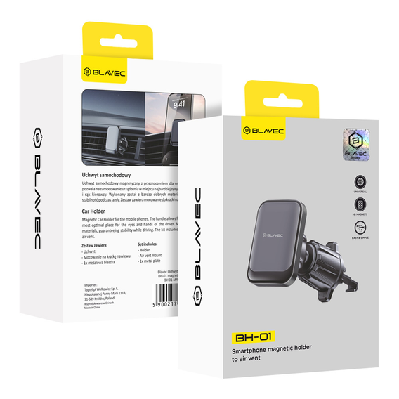OUTLET Blavec BH-01 – magnetyczny uchwyt samochodowy do kratki nawiewu - czarny