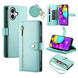 Etui z klapką do iPhone 16, Wallet Zipper Pocket, zielone