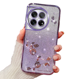 Etui do OnePlus 12 5G, Glitter Flower, fioletowe