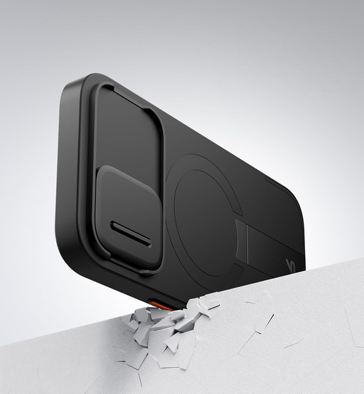 Etui ochronne SURITCH do iPhone 16 z MagSafe, osłoną aparatu i podstawką - czarne
