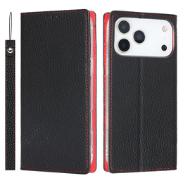 Etui z klapką do iPhone 17 Pro, Litchi Skin Grain, czarne