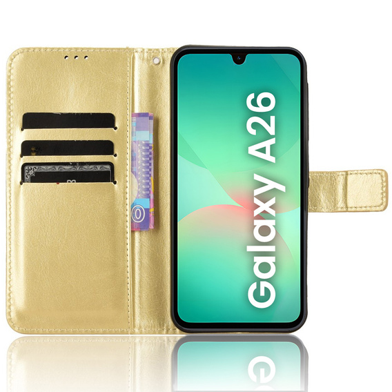 Etui z klapką do Samsung Galaxy A26 5G, Crazy Horse Wallet, złote