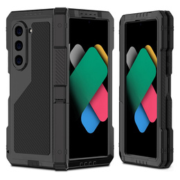 Etui pancerne do Samsung Galaxy Z Fold6 5G, aluminiowe, z podstawką i miejscem na rysik, czarne