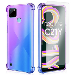 Etui Gradient Dropproof do Realme C21Y / C25Y, Fioletowe / Niebieskie + szkło