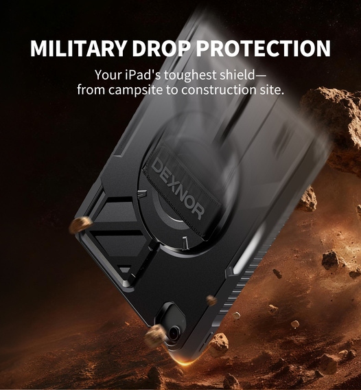 Etui Dexnor 360° do iPad Air 11" 2025/2024 (7/6 gen.), z paskiem i miejscem na rysik - czarne
