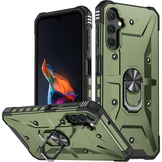 Etui pancerne do Samsung Galaxy A14 4G/5G, z ringiem, zielone