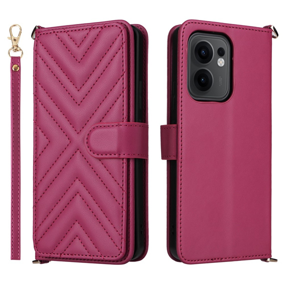 Etui z klapką do Oppo Reno 13F 5G, Crossbody Leather Wallet, bordowe