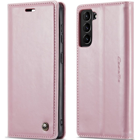 Etui z klapką CASEME do Samsung Galaxy S21, Waxy Textured, różowe