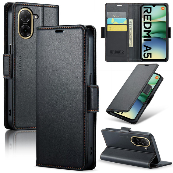 Etui do Xiaomi Redmi A5, ERBORD Glossy Litchi, portfel z klapką, czarne