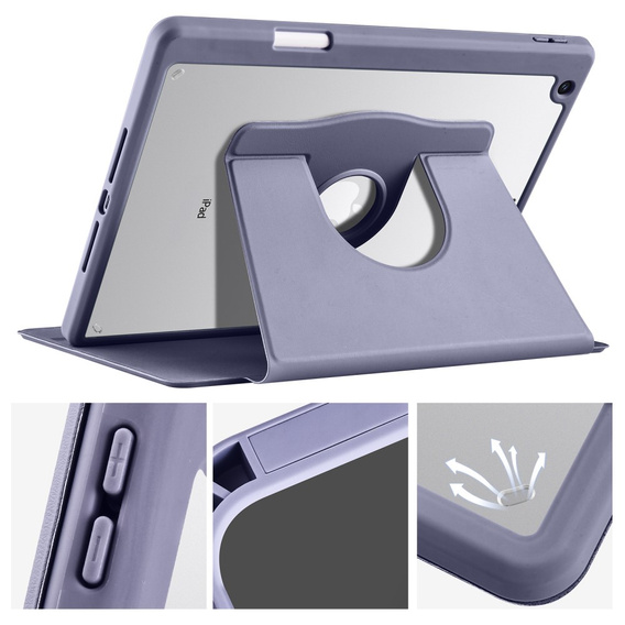 Etui do iPad 10.2" 2021/2020/2019 (9/8/7 gen.), z miejscem na rysik, Obrotowe 360°, Fioletowe