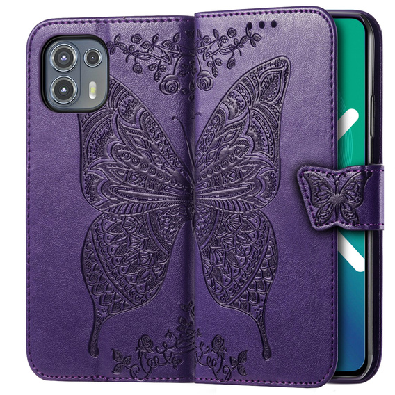 Etui z klapką do Motorola Edge 20 Lite, Butterfly, fioletowe