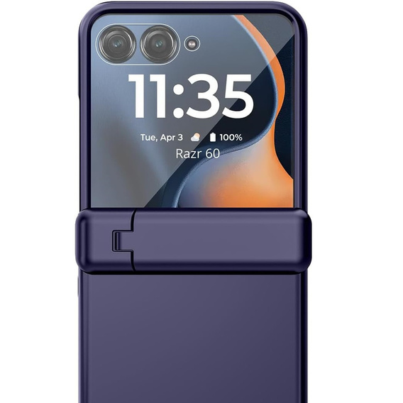 Etui do Motorola Razr 60 Ultra, PC Case, ze szkłem i podstawką, granatowe