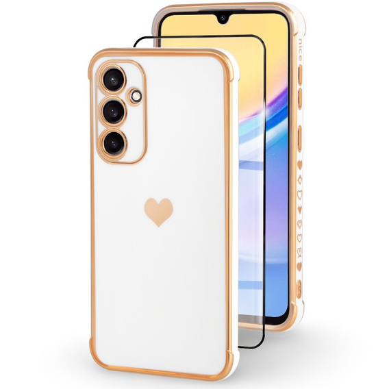 Etui do Samsung Galaxy A15 4G / 5G, Electro heart, białe + Szkło Full Glue Ceramic