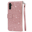 Etui z klapką do Samsung Galaxy A55, Wallet Zipper Pocket Glittery, różowe rose gold