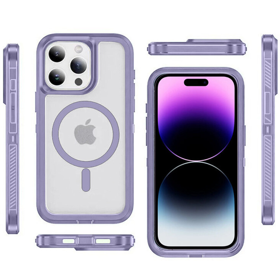 Etui z ramką do iPhone 14 Pro Max, do MagSafe, przezroczyste / fioletowe