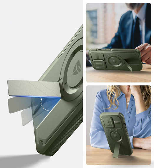 Etui Dexnor do iPhone 13 Pro – magnetyczne, z przesuwaną osłoną aparatu - zielone