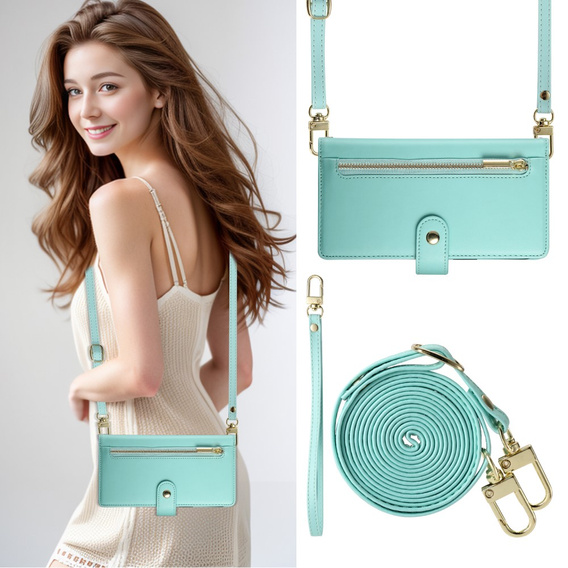 Etui z klapką do Oppo Reno 13F 5G, Wallet Zipper Pocket, miętowe